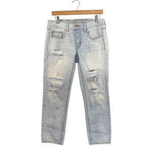American Eagle Jeans Womens Size 4 Boy Crop Blue Light Wash Button Fly25" Inseam
